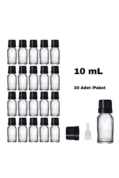 labbakkal Cam Damlalıklı Ecza Şişe 10 ml Şeffaf - Plastik Siyah Kilitli Kapak...