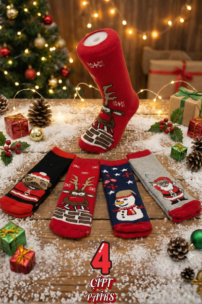 stellare 4-Piece Children's Christmas Socks Set – Towel Textured, Winter Ther...