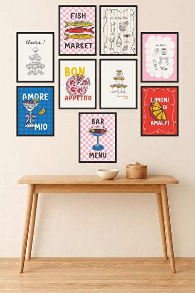 UNT Set de panouri de perete retro pentru bar și bucătărie – 9 bucăți, imprim...