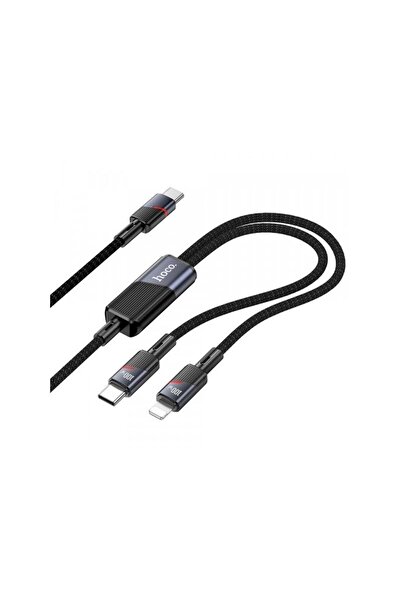 Hoco Cablu Date si Incarcare USB-C - Lightning / USB-C U139 2in1 100W 1.2m Negru