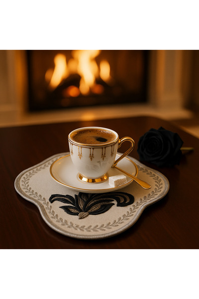 Durushe 2-Piece Handmade Premium Coffee Presentation Coaster – Embroidered Stylish Presentation Coaster, Special Product for Christmas Gifts