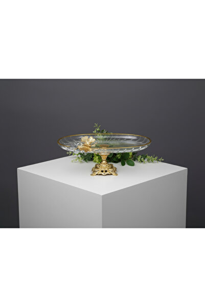 ÇNR Home Collection LÜX HEDİYELİK METAL AYAKLI GOLD OVAL KELEBEKLİ SUNUMLUK K...