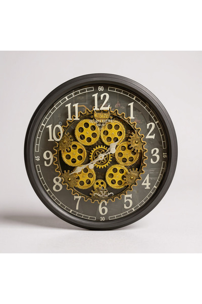 lya luxury Büyük Dişli Mekanizmalı Endüstriyel Tasarım Antrasit Gri Duvar Saa...