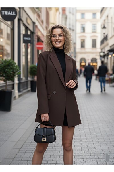 Lovely butik Oversize Blazer Jacket with Two Buttons Polyviscon Tok Fabric