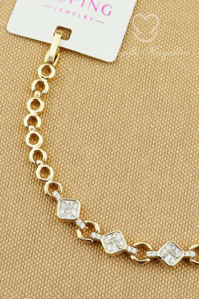 Keyifli Hayaller Xuping Vip Bileklik - Xuping Beyaz Kare Zirkon Taşlı Model Rose Gold xuping Bileklik 16+2cm Zt005