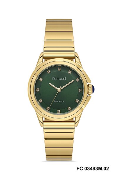 Ferrucci Gold Color Women's Wristwatch and Bracelet with Green Cord