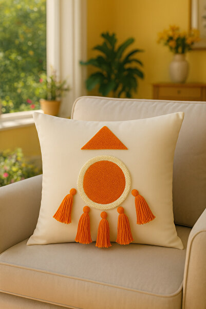 SAYMİNE غطاء وسادة برتقالي اللون مزين بشراشيب