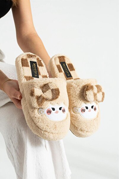 Legend Aksesuar Plush House Slippers Soft Soled Winter Comfortable Slippers with Bow Tie and Character Figures