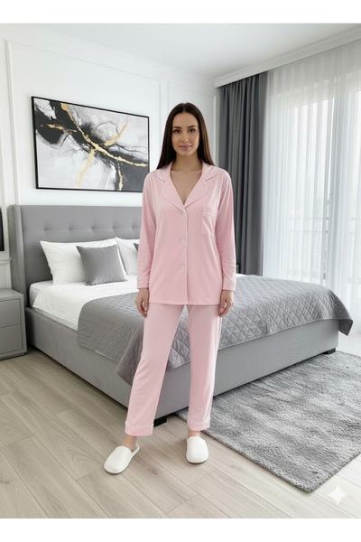 Lienna Long Sleeve Piped Shirt Collar Modal Cotton Pajama Set Lna30Ptly01
