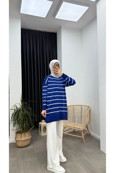 Minharir Tunică din tricotaj mercerizat cu decolteu rotund