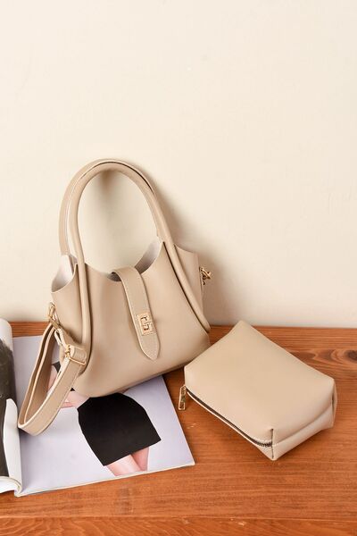 MY VİNTAGE Elegant Faux Leather Women's Hand And Shoulder Bag with Iron Buckle Belt Double Strap Makeup Bag