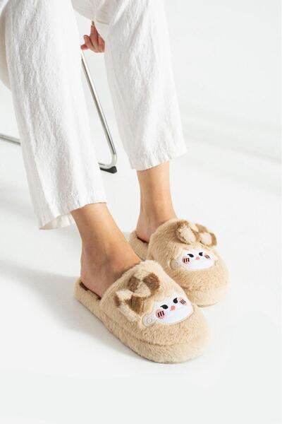 Legend Aksesuar Plush House Slippers Soft Soled Winter Comfortable Slippers with Bow Tie and Character Figures