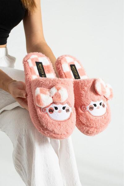 Legend Aksesuar Plush House Slippers Soft Soled Winter Comfortable Slippers with Bow Tie and Character Figures
