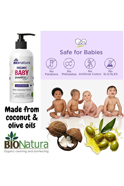 Bionatura Organic Baby Wash & Shampoo – Gentle Foaming 2-in-1, Olive & Coconut Oils, Tear-Free