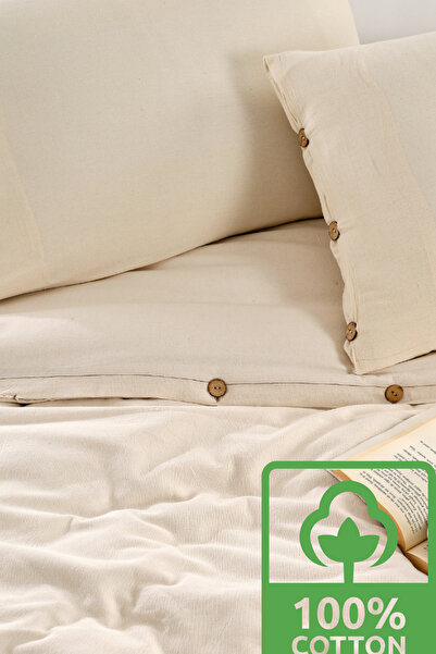 WEXSA Set de lenjerie de pat cu nasturi, natural, natural, nevopsit, bumbac 100% perechi