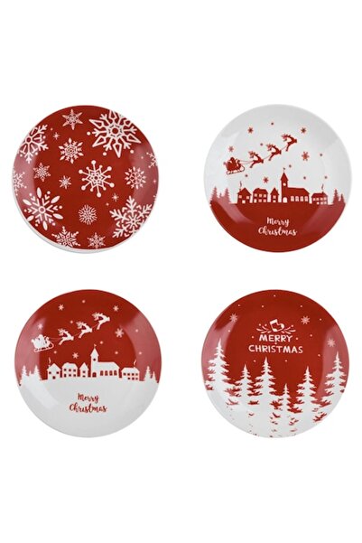 IRO 4-piece plate set, white-red, 19 cm