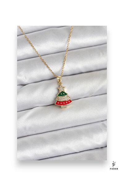FUDER 316L Steel Chain Gold Rhine Pine Tree Model Zircon Stone Christmas Them...