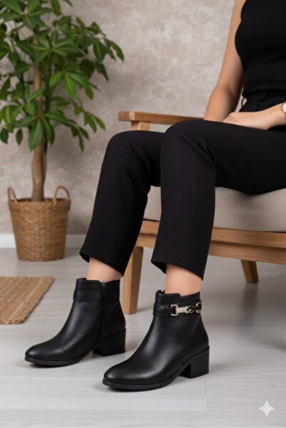 fort 1092 Comfortable Flexible Buckle Detailed Warm Lining 4 cm High Heel Wom...
