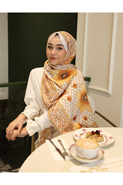 Ms Chose Gold Floral Patterned Soft Cotton Shawl
