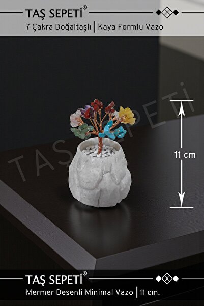 TAŞ SEPETİ 7 Çakra Doğaltaşlı Mermer Dokulu Taş Kaya Formlu Dekoratif Vazo | ...