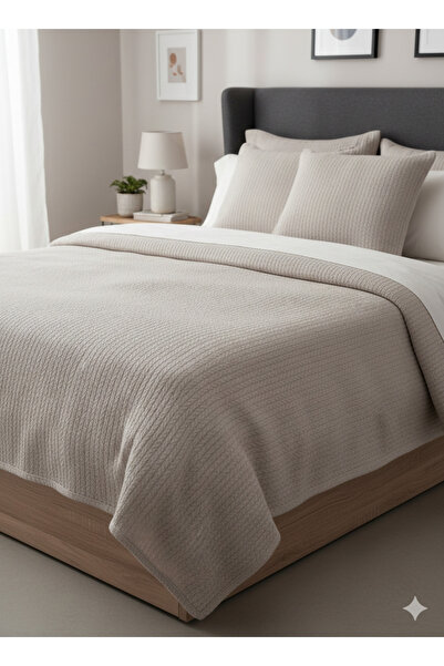 Alpateks Home %100 Pamuklu Örgü Battal Boy 240x260cm Pike Takımı Taş Renk