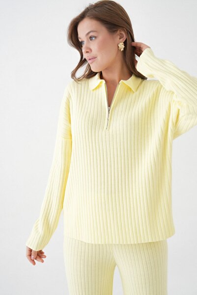 Noi Belis Basic Wick Knit Detailed Half Zipper Knitwear Bottom-Top Set Aw25Au0045