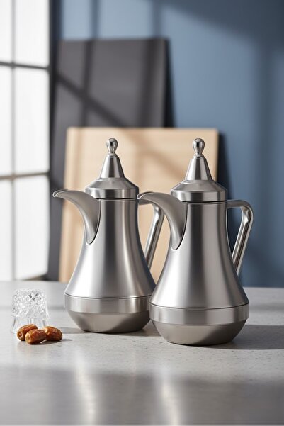 Generic ✨ Luxury 2-piece set – Steel with decorative touches | For tea and coffee (1 liter each) ✨