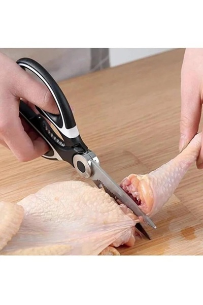 ZUZU MADE Ultra Keskin Mutfak Makası, Silikon Kızartma Maşası Ve Metal Silikon Uçlu Servis Maşası 3'lü Set
