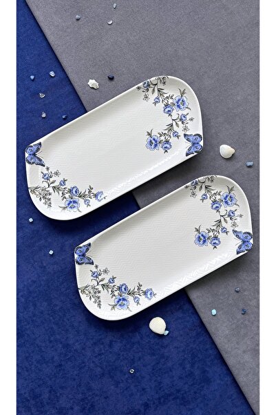 Erbaşlar Butterfly Blue 2 Piece Luxury Ceramic Chicken World Plate Set
