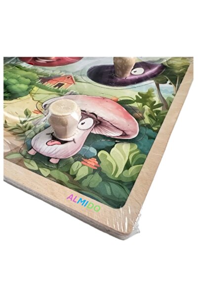 Almido Puzzle cu cuie din lemn, 4 piese cu butoane, Legume,