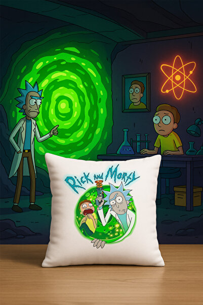 Charmbi Rick and Morty Baskılı Kırlent Kılıfı Yumuşak Kumaş Çift Taraflı Diji...