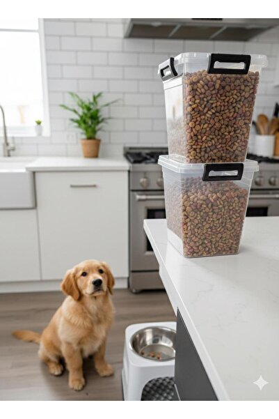 Tercih Home Kedi Köpek Kuru Mama Kum Saklama Kabı Kutusu Seti 8LTx2