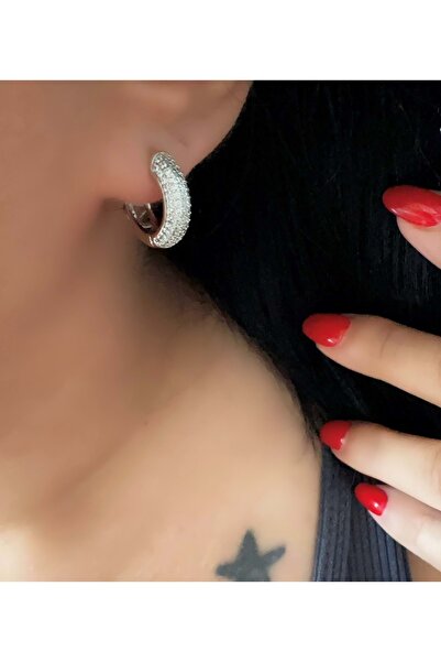 ACAR TAKI Xuping Zircon Stone Minimal Hoop Earrings-Silver Color Acr7602