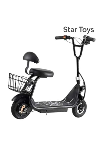 STAR TOYS Electric scooter with seat and rear basket – powerful battery and comfortable design