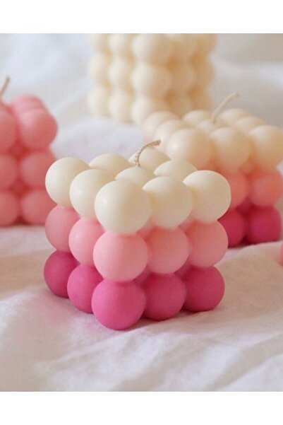 Helya Dekoratif Pembe Beyaz Bubble Doğal Soya Wax Mum