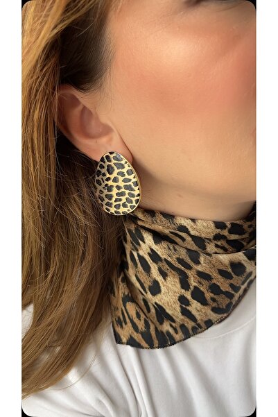 JEWELRY Leopar desenli damla şeklinde gold küpe