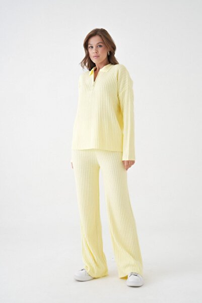 Noi Belis Basic Wick Knit Detailed Half Zipper Knitwear Bottom-Top Set Aw25Au0045