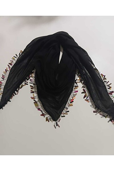 Çiğdem Tuhafiye Siyah Üçgen Yazma Renkli Boncuk Oyalı