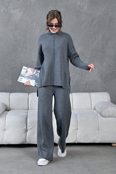 Noi Belis Oversized Soft Textured Mock Neck Knitwear Suit Aw25Au0046