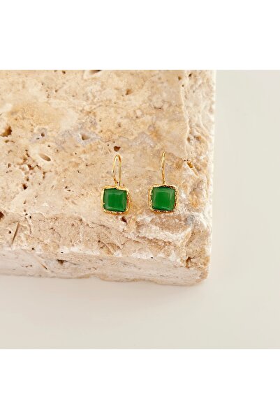 Vesce Atelier Chalcedony Square Natural Stone Earrings Green