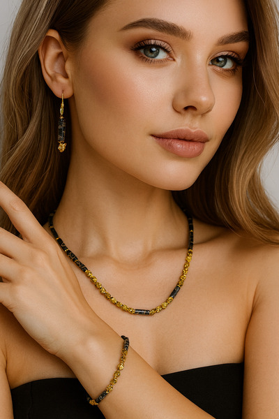 Solare Accessories مجموعة قلادات من حجر اللاف والوارسيت الطبيعي الفاخرة - طاق...