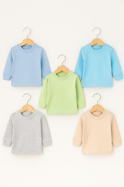 Vivolas 100% Cotton Snap-Shoulder Baby Long Sleeve Bodysuit Set of 5 - Boys & Girls 0-6/6-12 Months /12-18 Months/18-24 Months