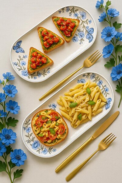 Erbaşlar Butterfly Blue 2 Piece Luxury Ceramic Chicken World Plate Set