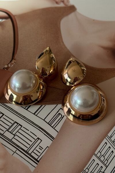 Trendy Butik Pearl Model Gold Earrings