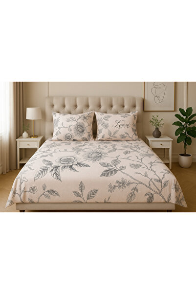 uykulife home collection Uykuli̇fe Flower Pattern Double Size Fitted Sheet Set