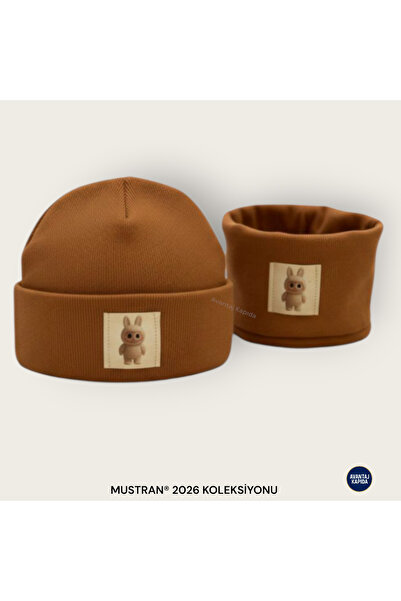 Mustran Labubu 4-12 Years Old Children's 2-Piece Beret Neck Collar Set 95% Cotton Handmade |   Double Layer 4 Layer Ear Gift