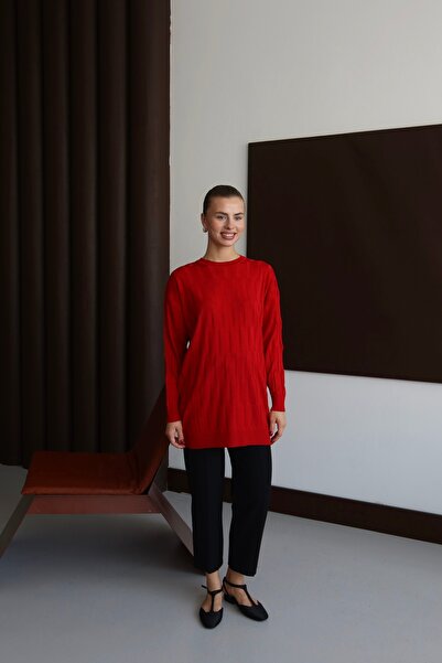 ilmek 25001 Women's Match Pattern Jacquard Sweater Red