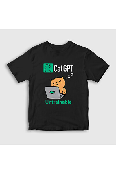 Presmono تي شيرت للأطفال من الجنسين باللون الأسود Cat Gpt مضحك ذو ذكاء اصطناع...