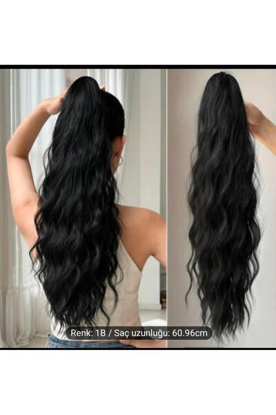 Handmade Uzun Siyah Dalgalı Pençe tokalı At kuyruğu saç, Kolay kullanımlı yük...