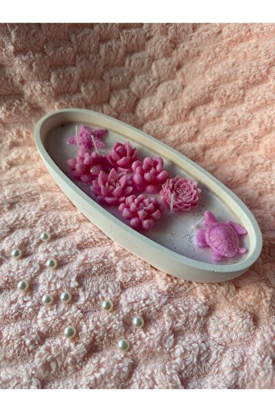%100 Doğal Soya Wax | Tekneli Şans Kaplumbağası Sukulent Model Amber Kokulu Mum